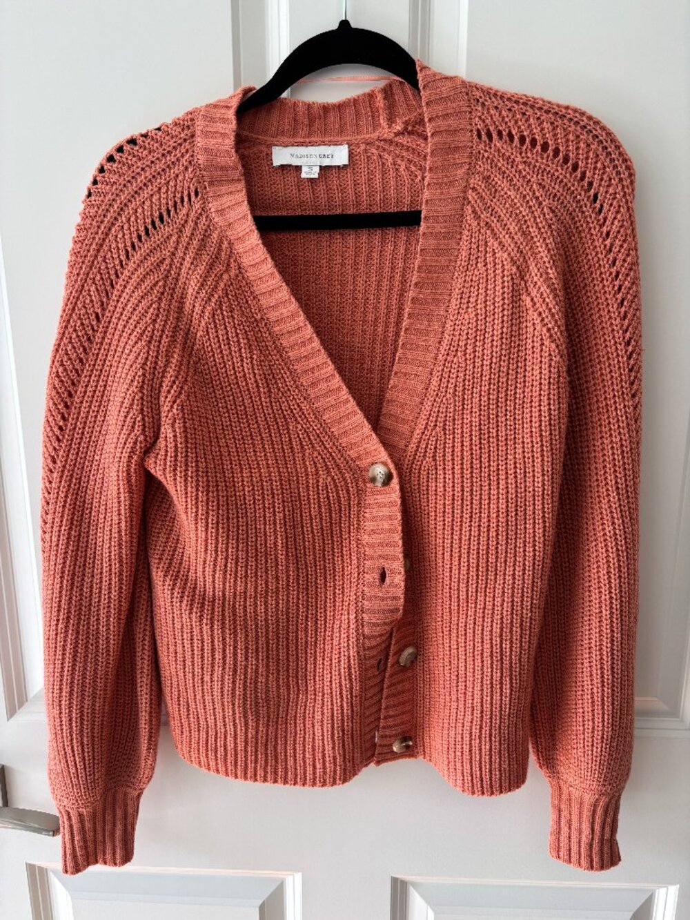 Madison Grey Terracotta Chunky Knit V-Neck Cardigan, Size S